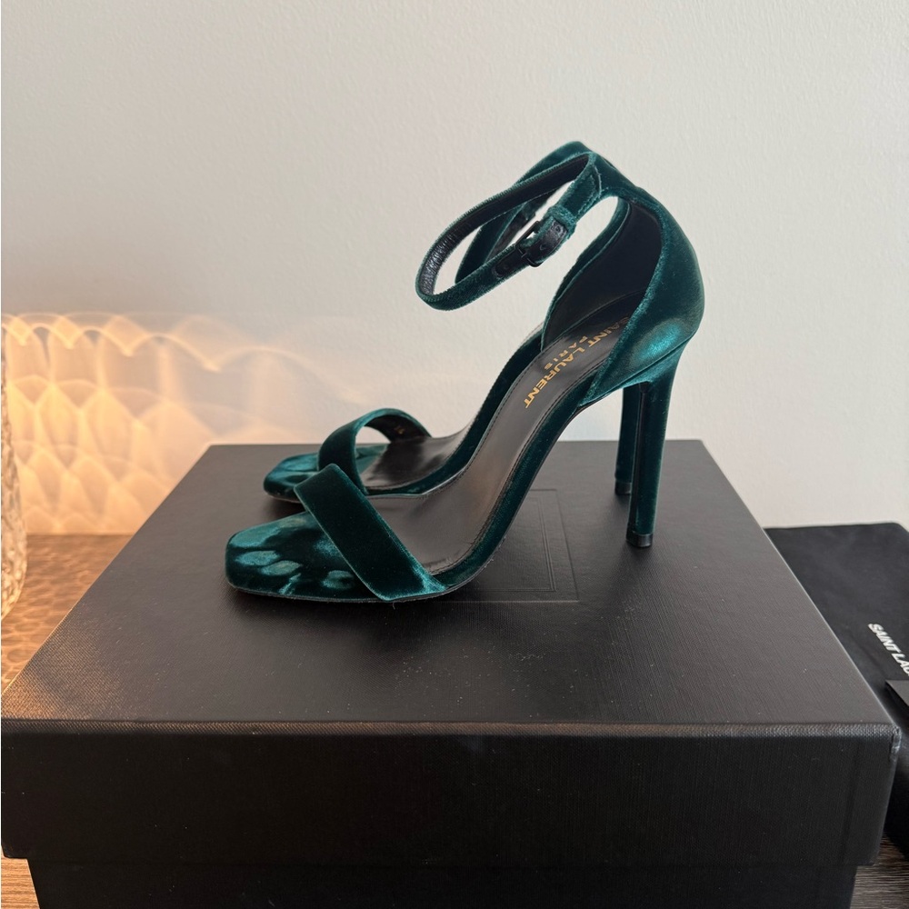 Saint Laurent Women's Velvet Heels - Dark Green size 36